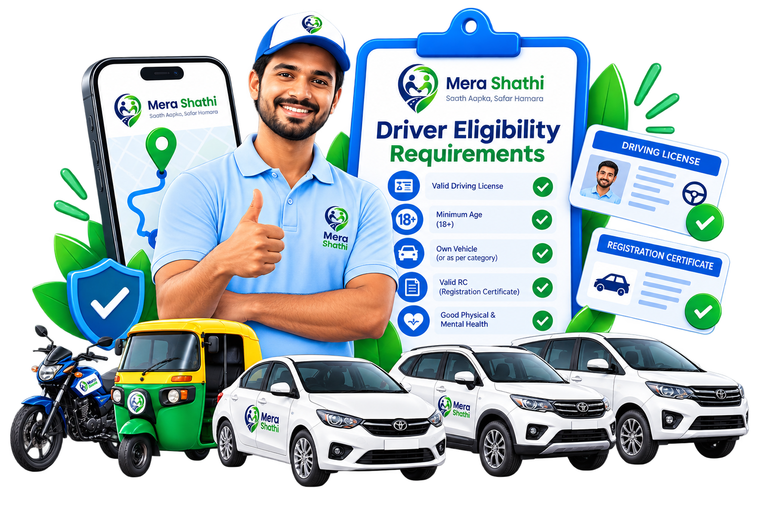 Driver eligibility requirements for Mera Shathi